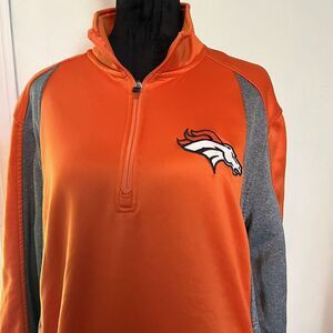 Denver Broncos NFL Football Sweatshirt 1/4 Zip Pullover Orange‎ Size L